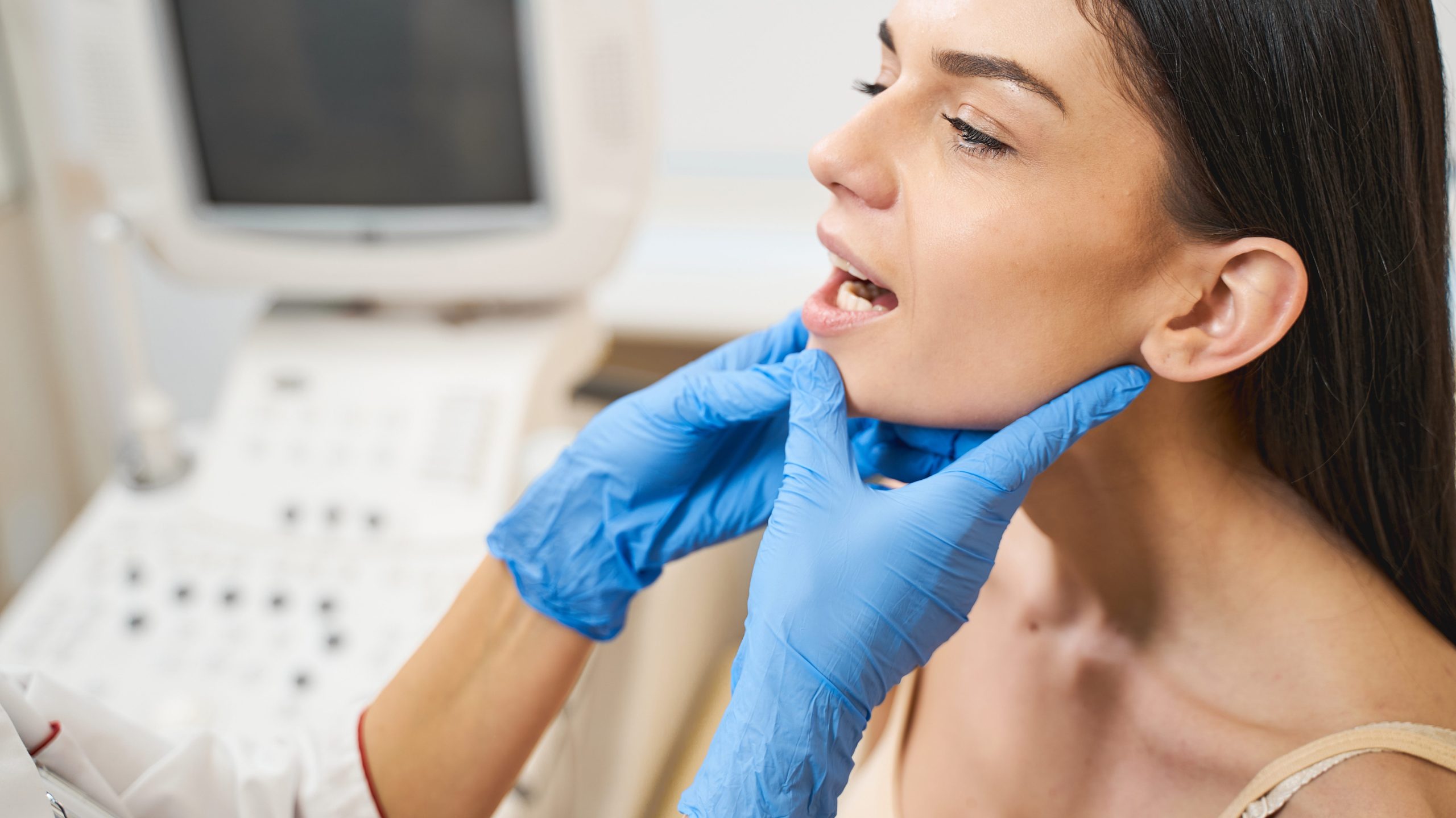 Close up of pretty woman that opening her mouth