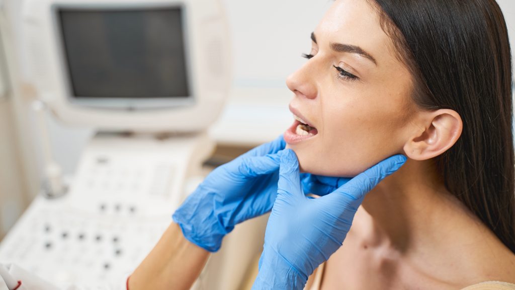 Close up of pretty woman that opening her mouth